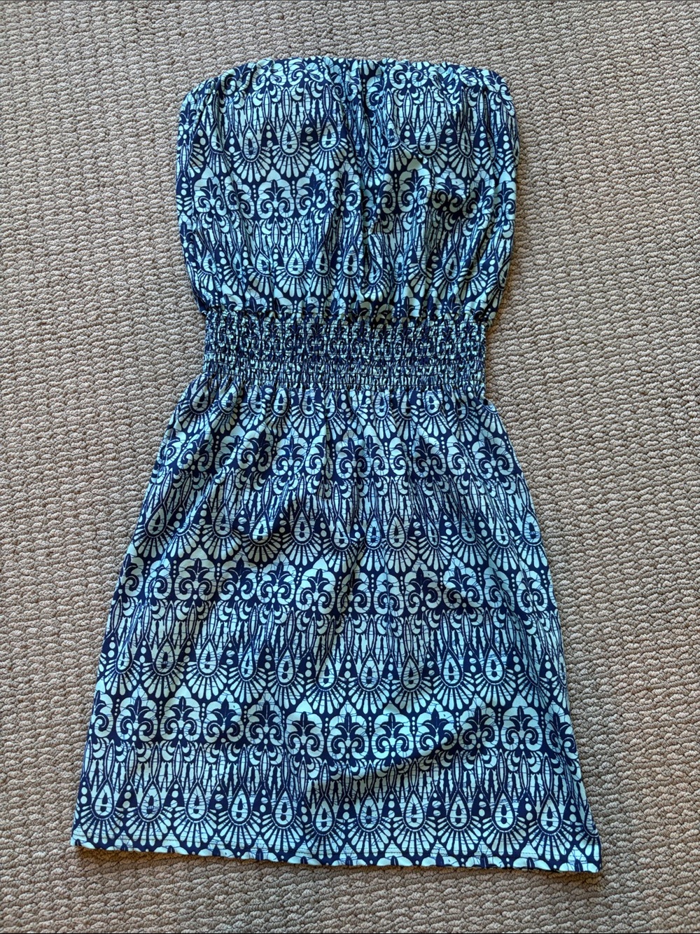 Helen Jon Navy and Light Blue Strapless Patterned Sundress